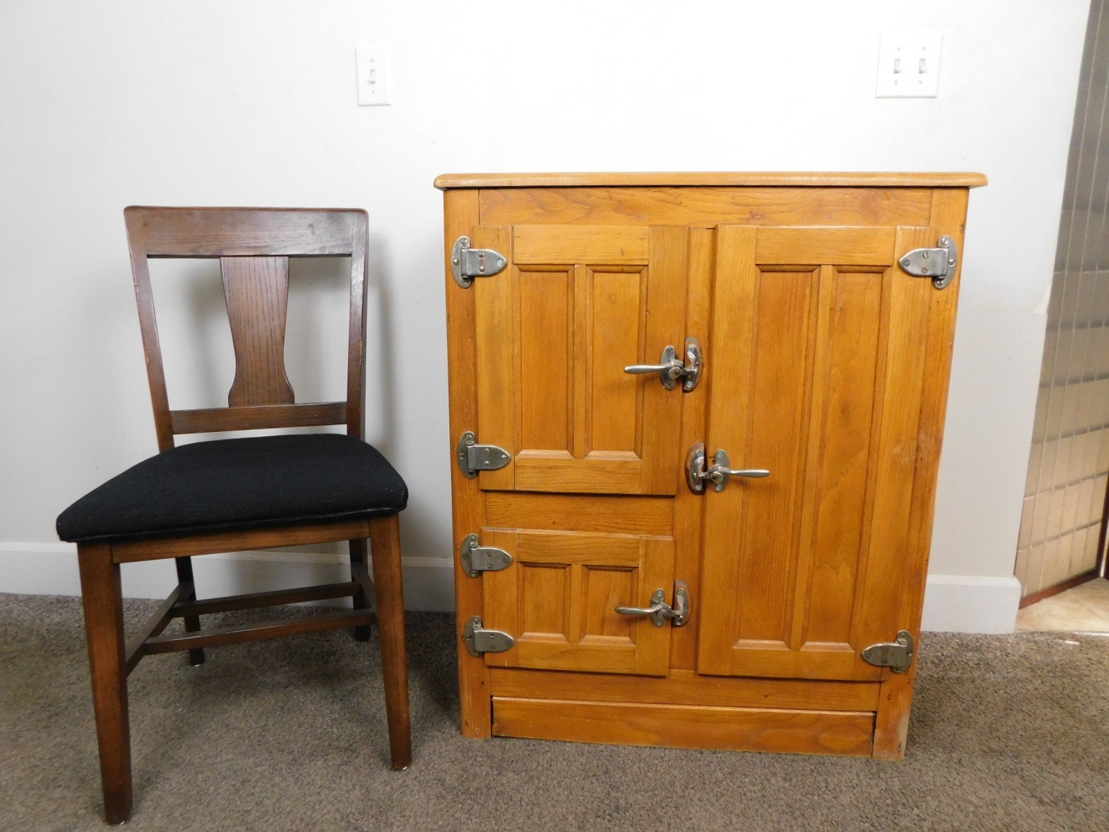 Antique REAL DEAL c1915 ALL Original Oak Ice Box Bar Counter Refrigerator VG HOT