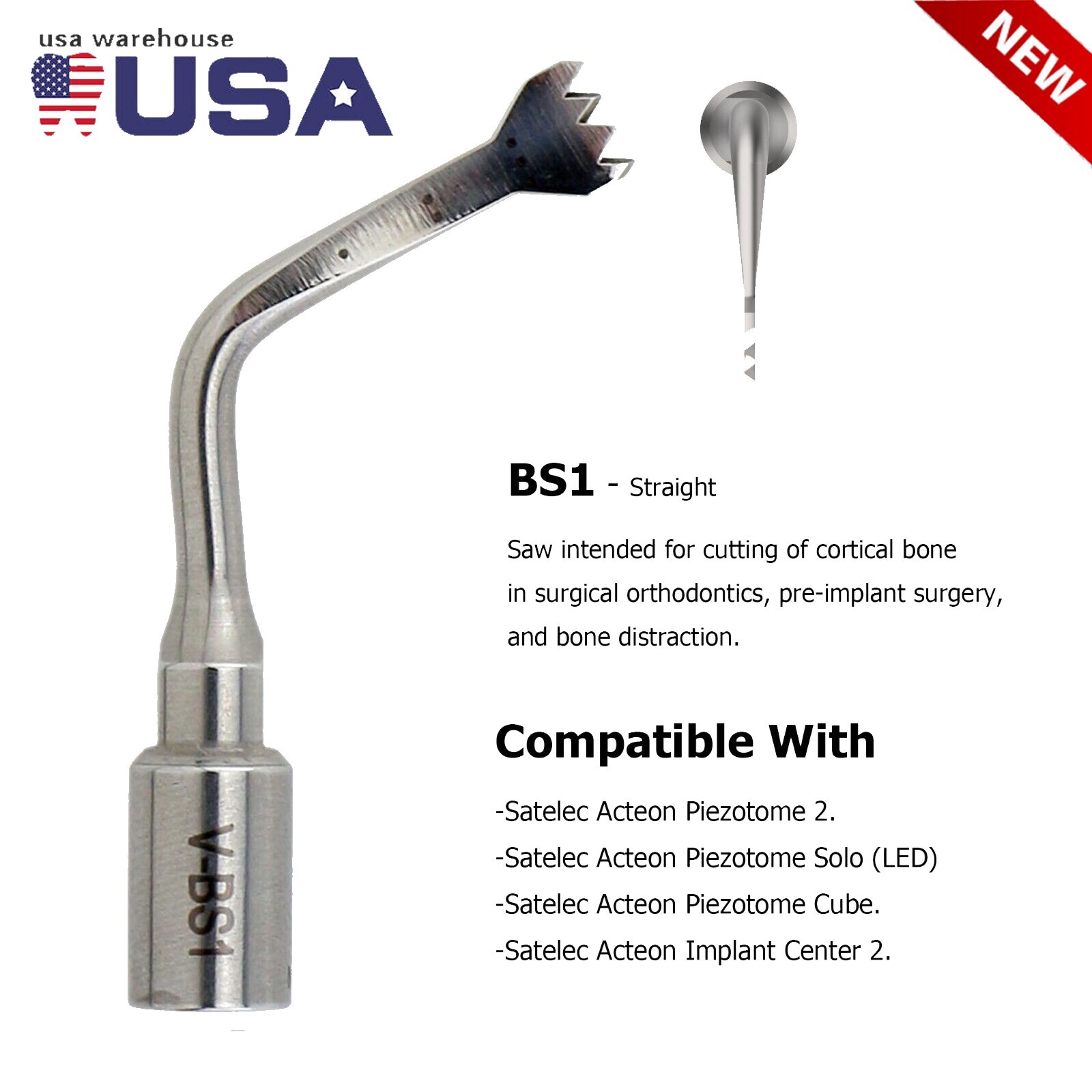 BS1 Dental Bone Surgery Tip Fit Acteon Satelec Piezotome 2 Solo LED and Cube