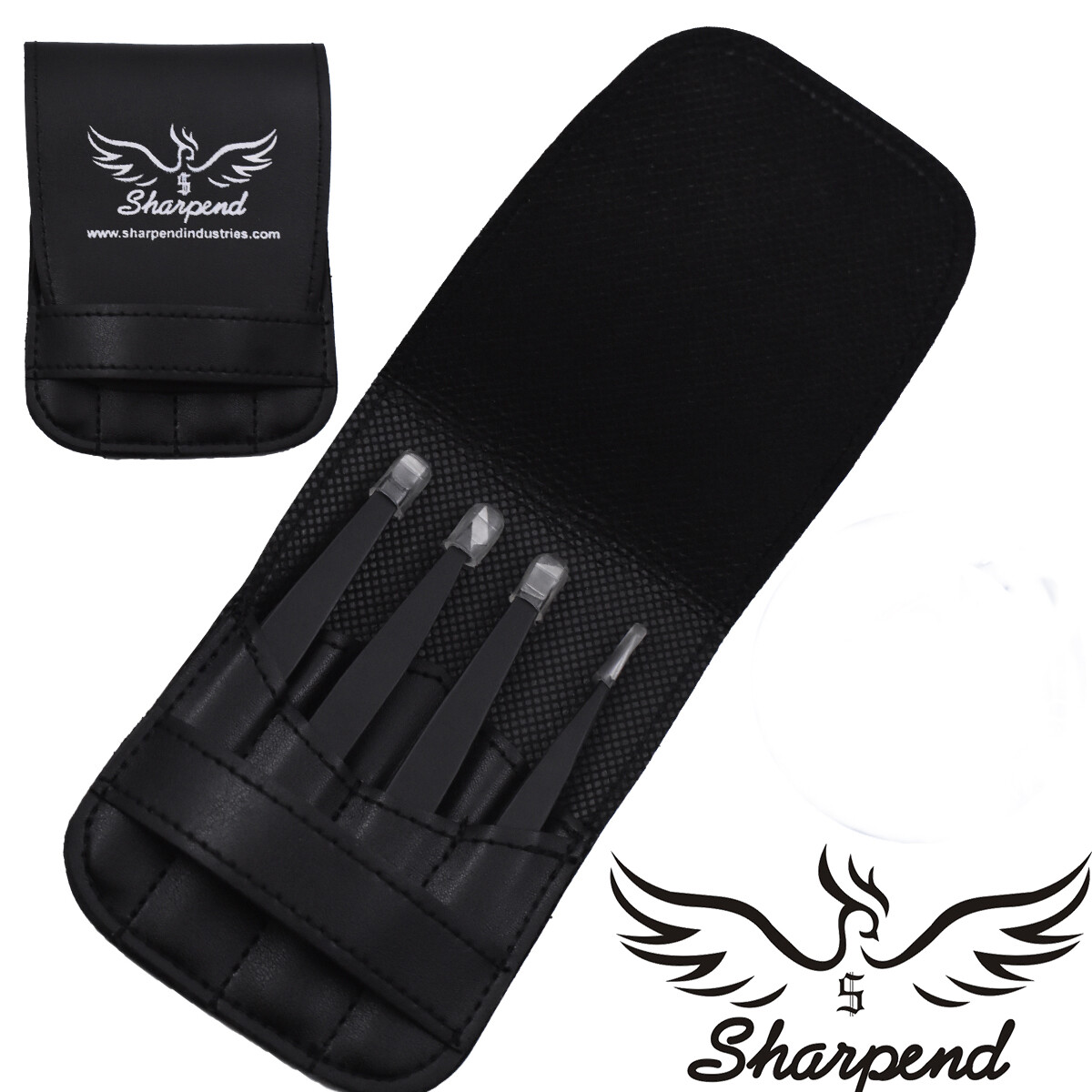 SHARPEND Tweezers Set 4-Piece Professional Stainless Eyebrow Hair Pluckers +Case