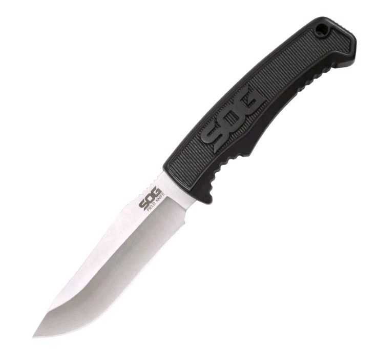 SOG Field Fixed Blade Knife 7Cr17MoV Steel Full Tang w/ Sheath Black TPR 4"