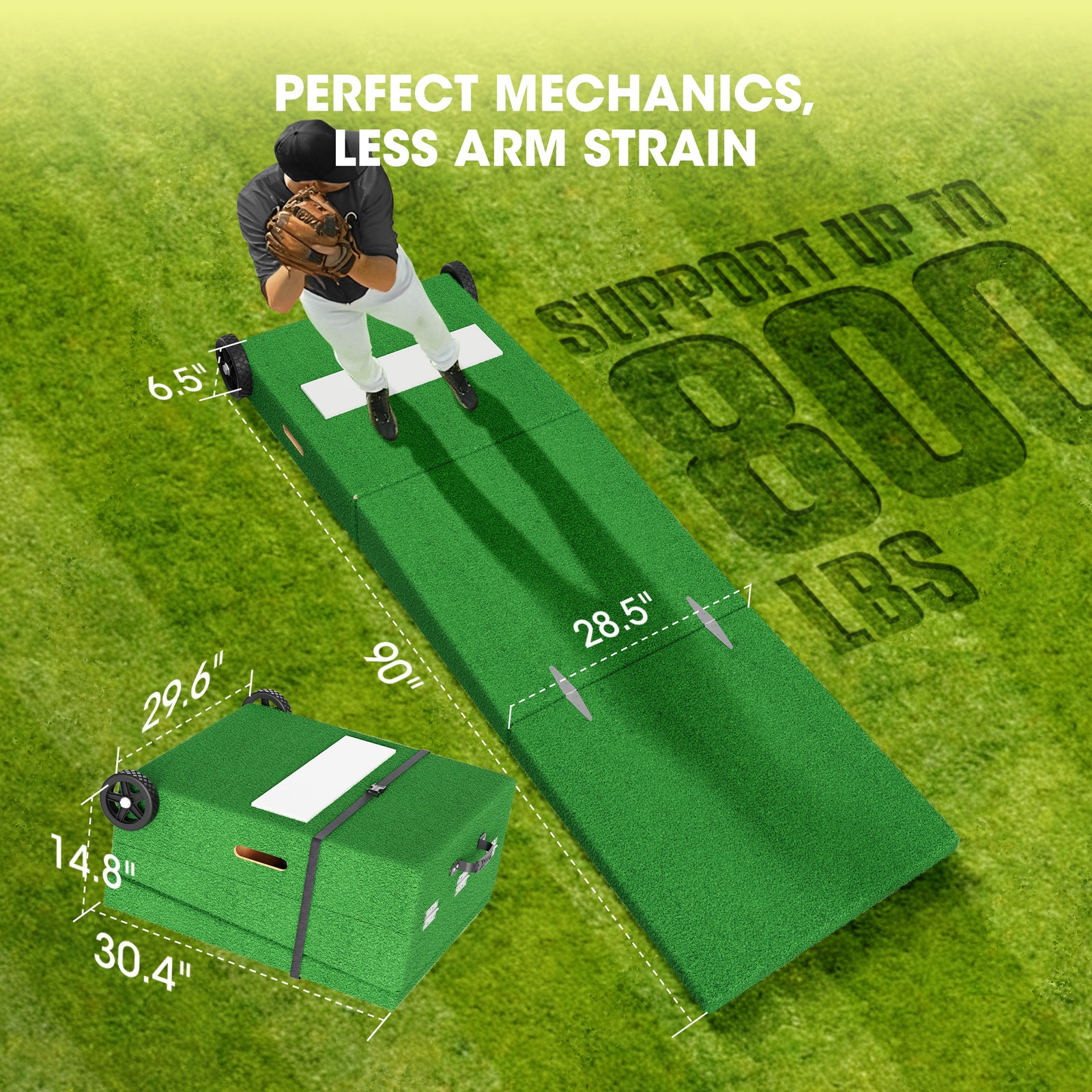 90"Portable Foldable Pitching Mound with Professional Pitching Rubber and Wheels