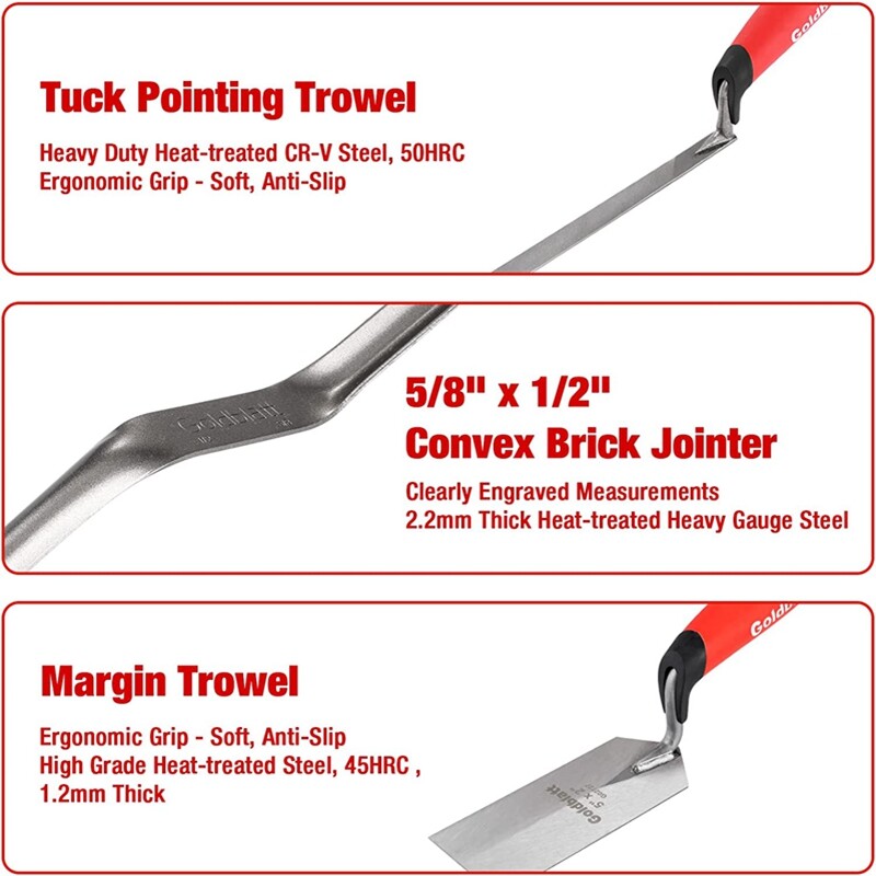 Goldblatt 6PCS Masonry Hand Tool Set Brick Trowel Pointing Trowel Margin Trowel