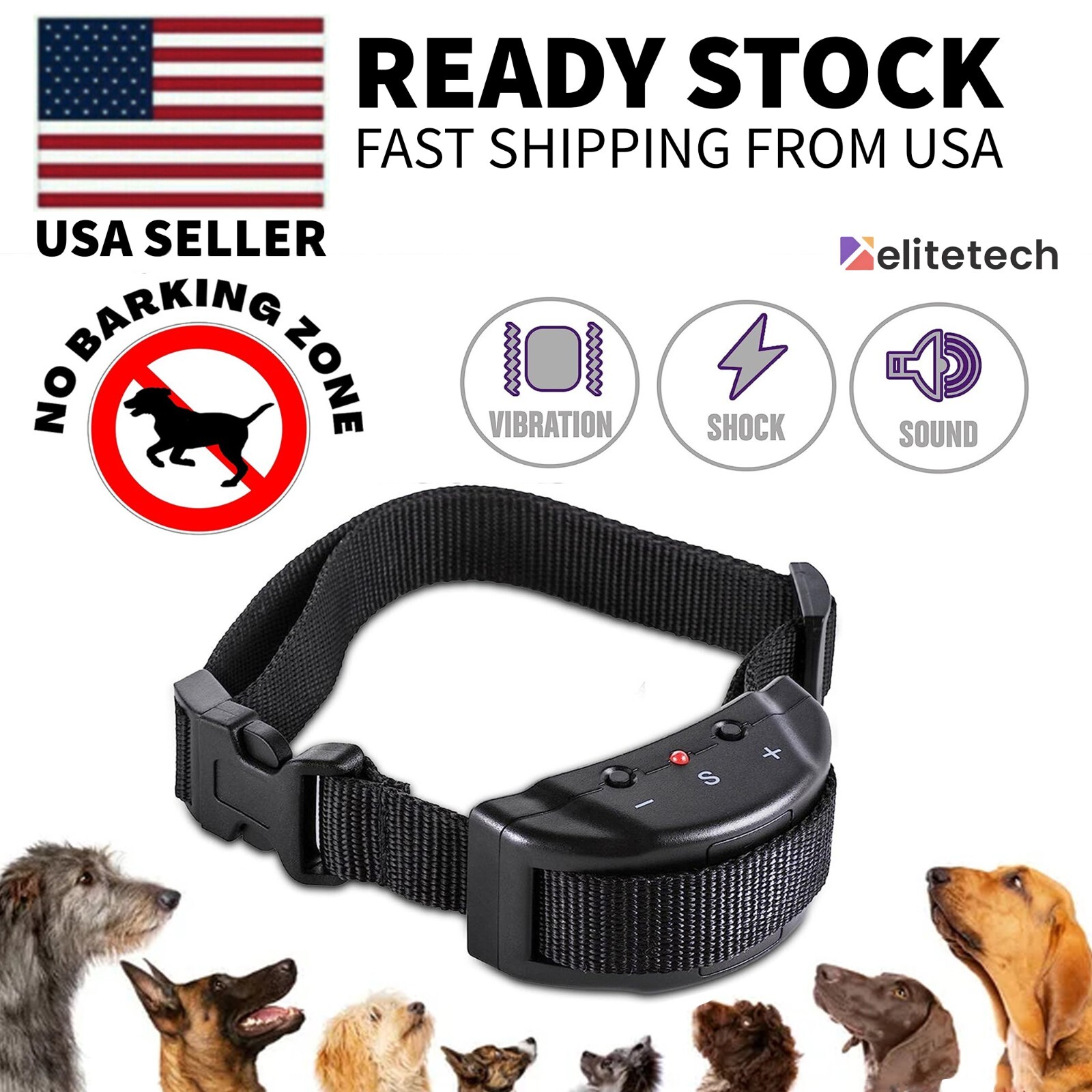 Automatic Anti Bark Barking Dog Shock Control Collar Device Large Medium Small