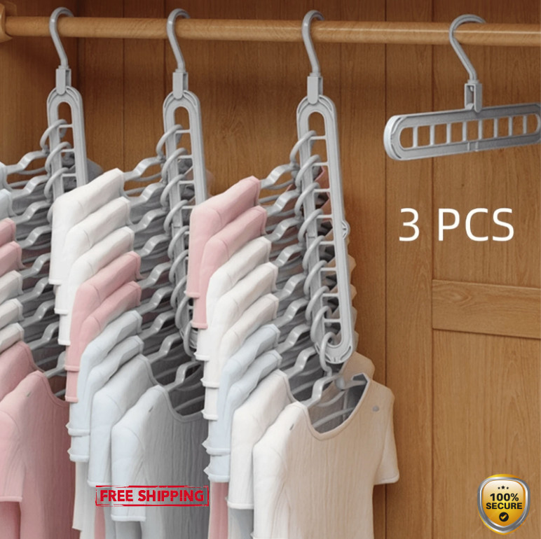 3PCS 9-Hole Closet Organizer Rack - Space Saving Hangers for Shirts & Suits