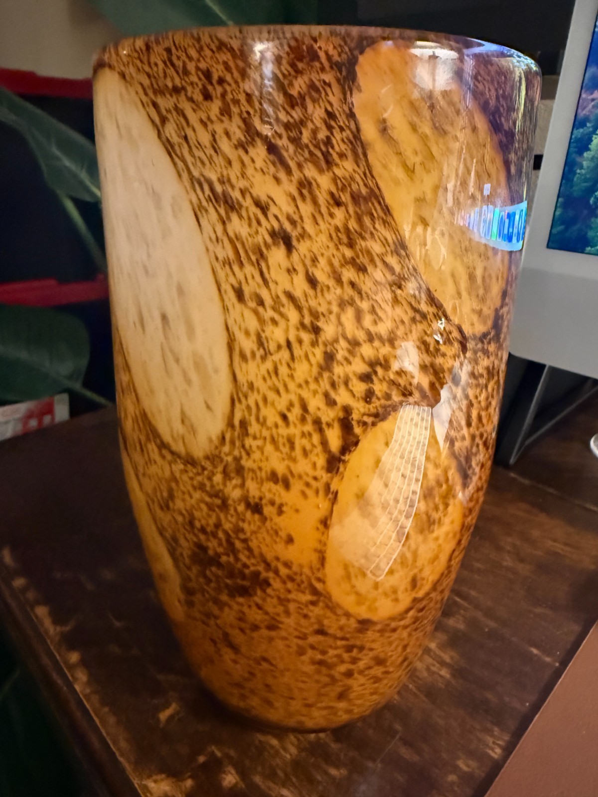 Large Vintage MCM Murano Glass Vase Shades of Autumn MINT Condition