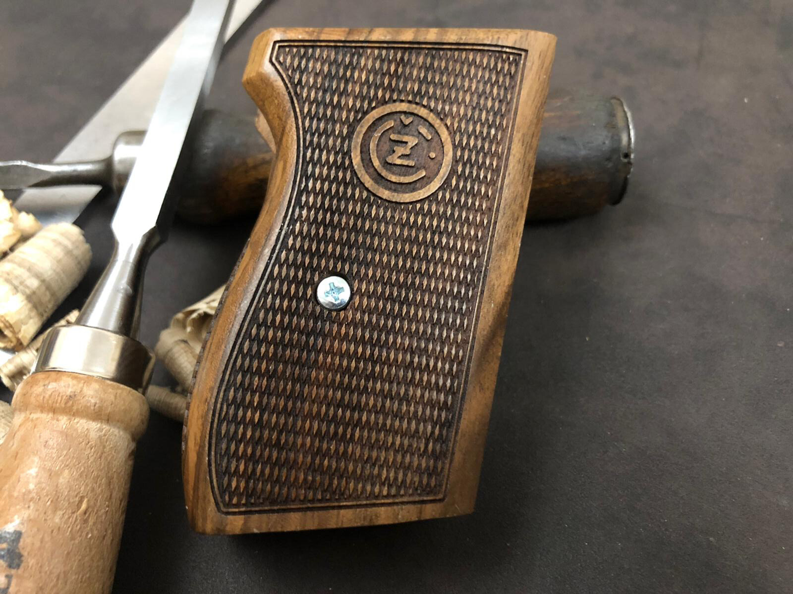 CZ VZOR 70-50 7.65MM 32 ACP Turkish Walnut Wood Grips Handmade Diamond Checkered