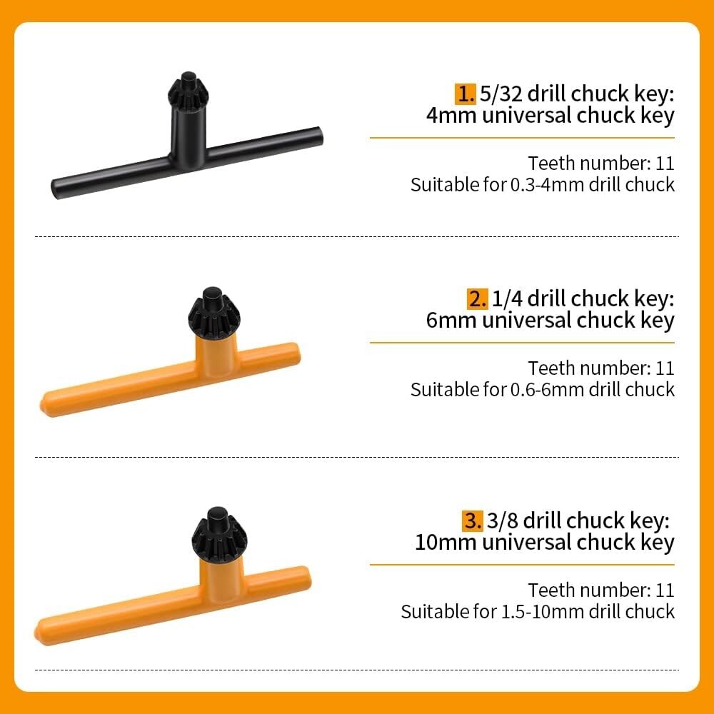 Drill Chuck Key Wrench 6 Sizes Drill Press Chuck Key Replacement Drill Clamp