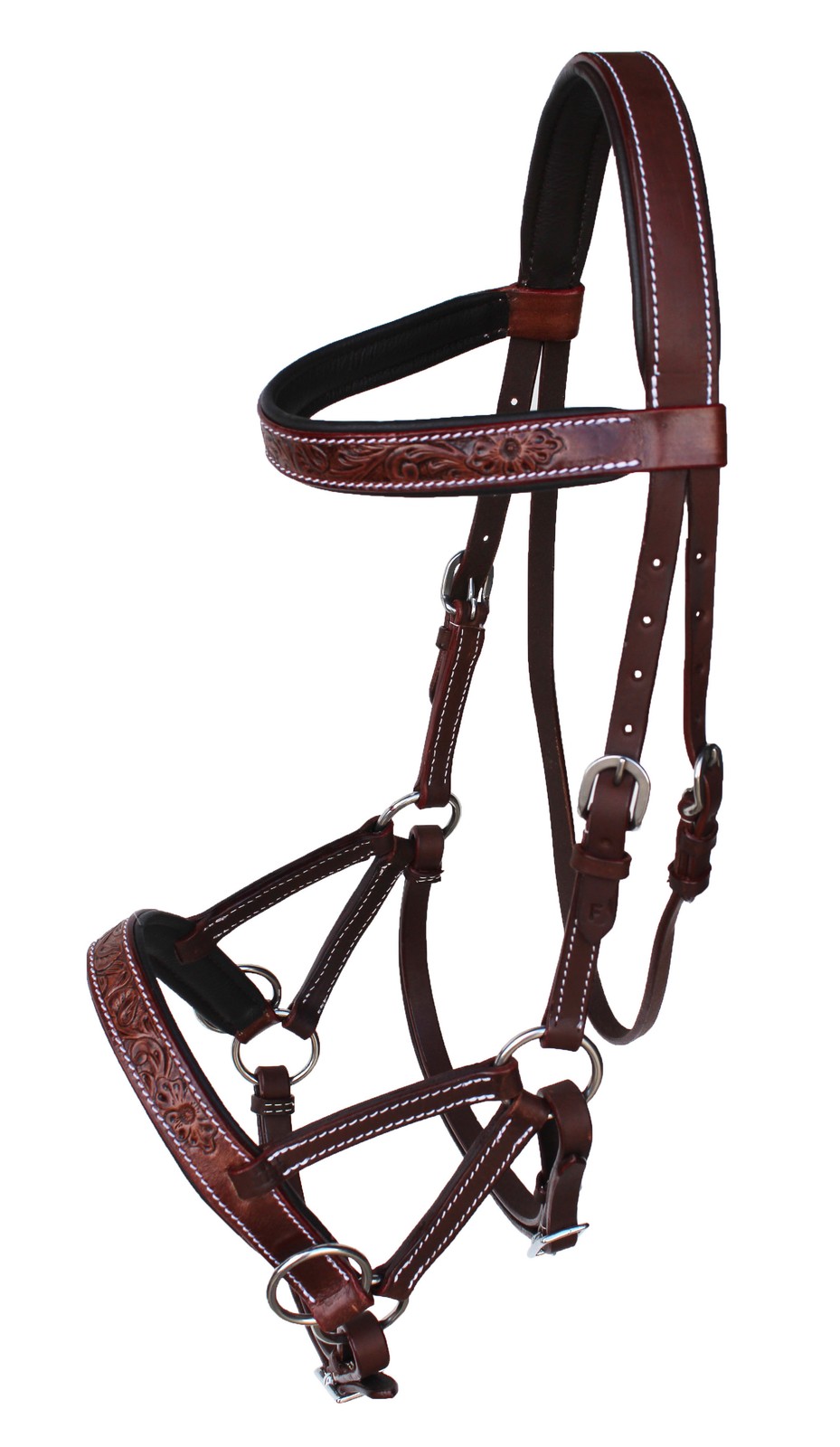 Horse Western Tan Leather Padded Bitless Training Sidepull Bridle Reins