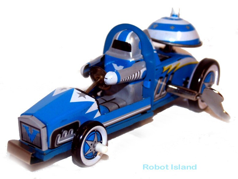 Robot Astronaut Racer Tin Toy Car Windup Blue