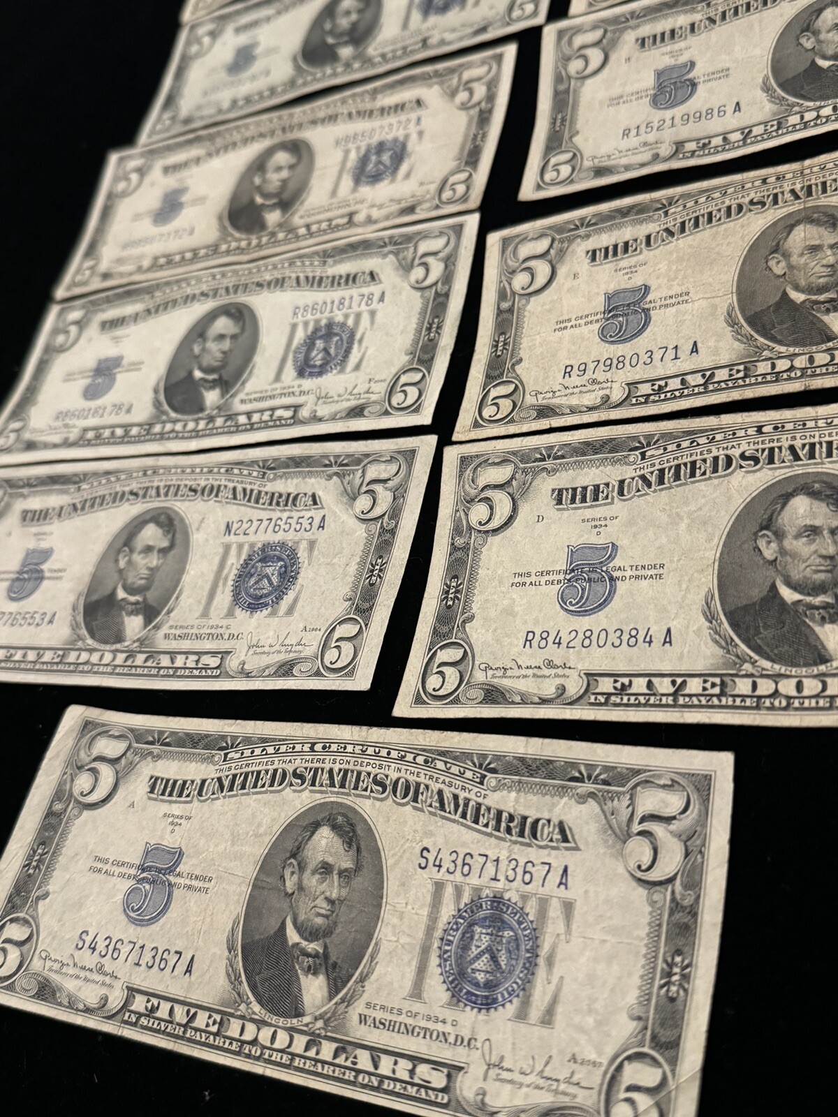 ✯ Problem Free RARE 1934 Blue Seal $5 Silver Certificate FIVE Dollar Bill Lot ✯