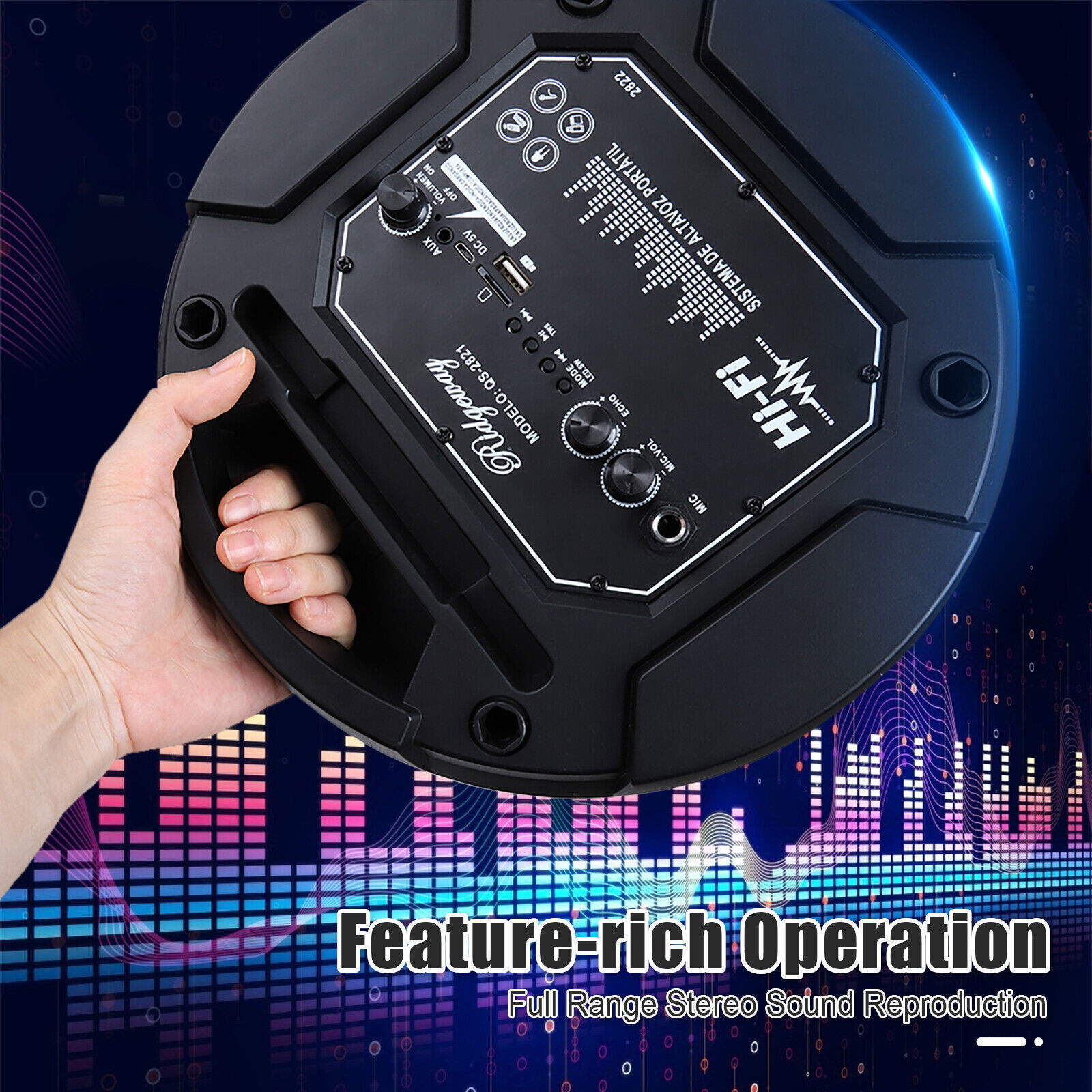 5000W Dual Subwoofer Bluetooth Speaker Portable Party FM Karaok DJ LED AUX + Mic