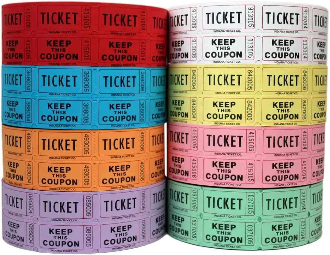 Yuanhe Carnival Double Raffle Tickets Roll 8 Colors of 2000 Tickets for Events