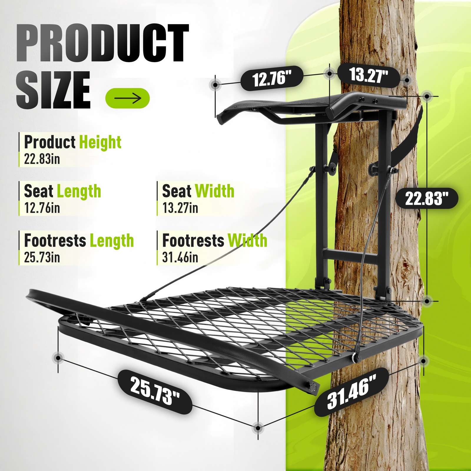 Lightweight Steel Hang-On Tree Stand Platform 26x32" W/ Flip-Back Seat 300LBS