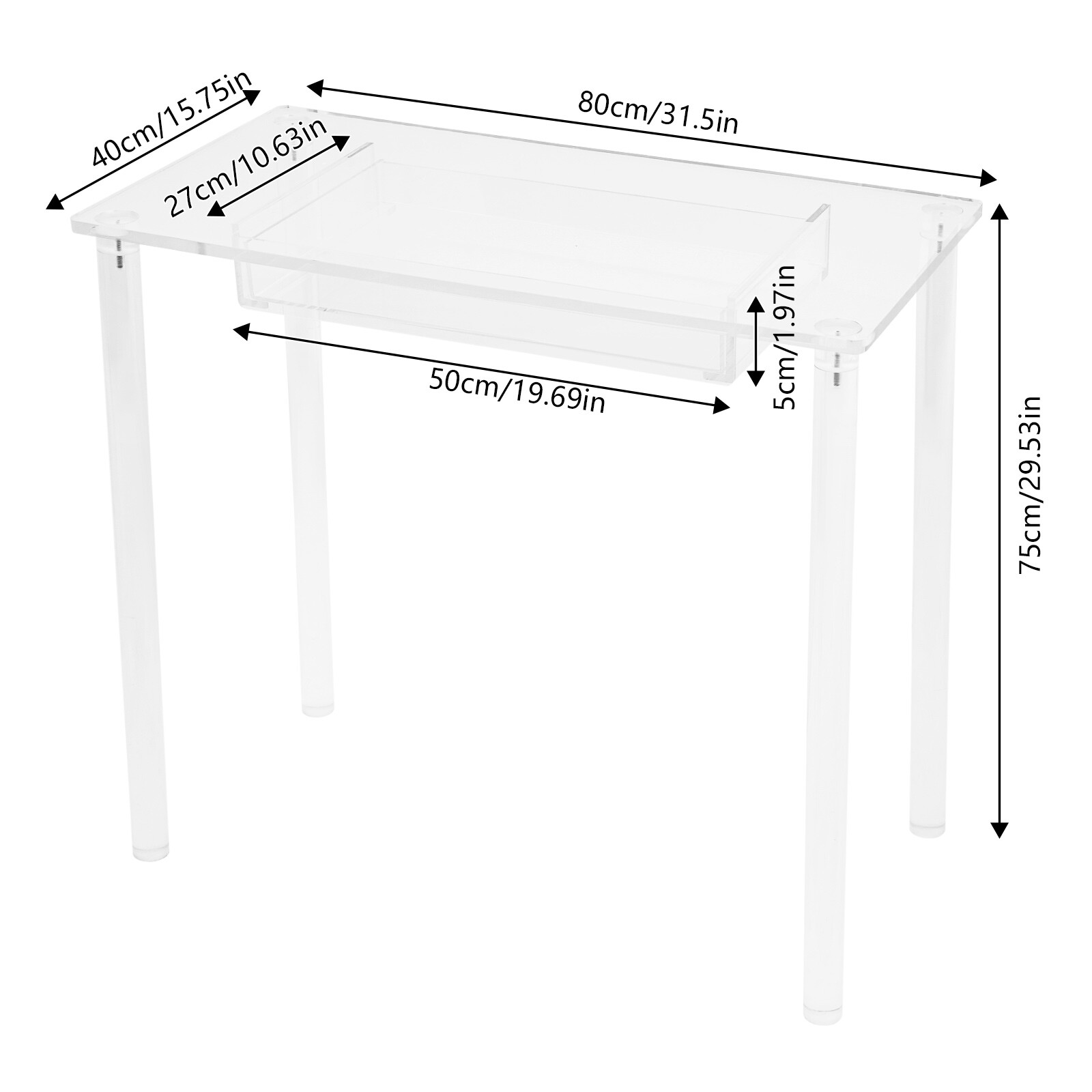 Acrylic Makeup Vanity Desk - Clear Vanity Table w/ Drawer - Small Makeup Table