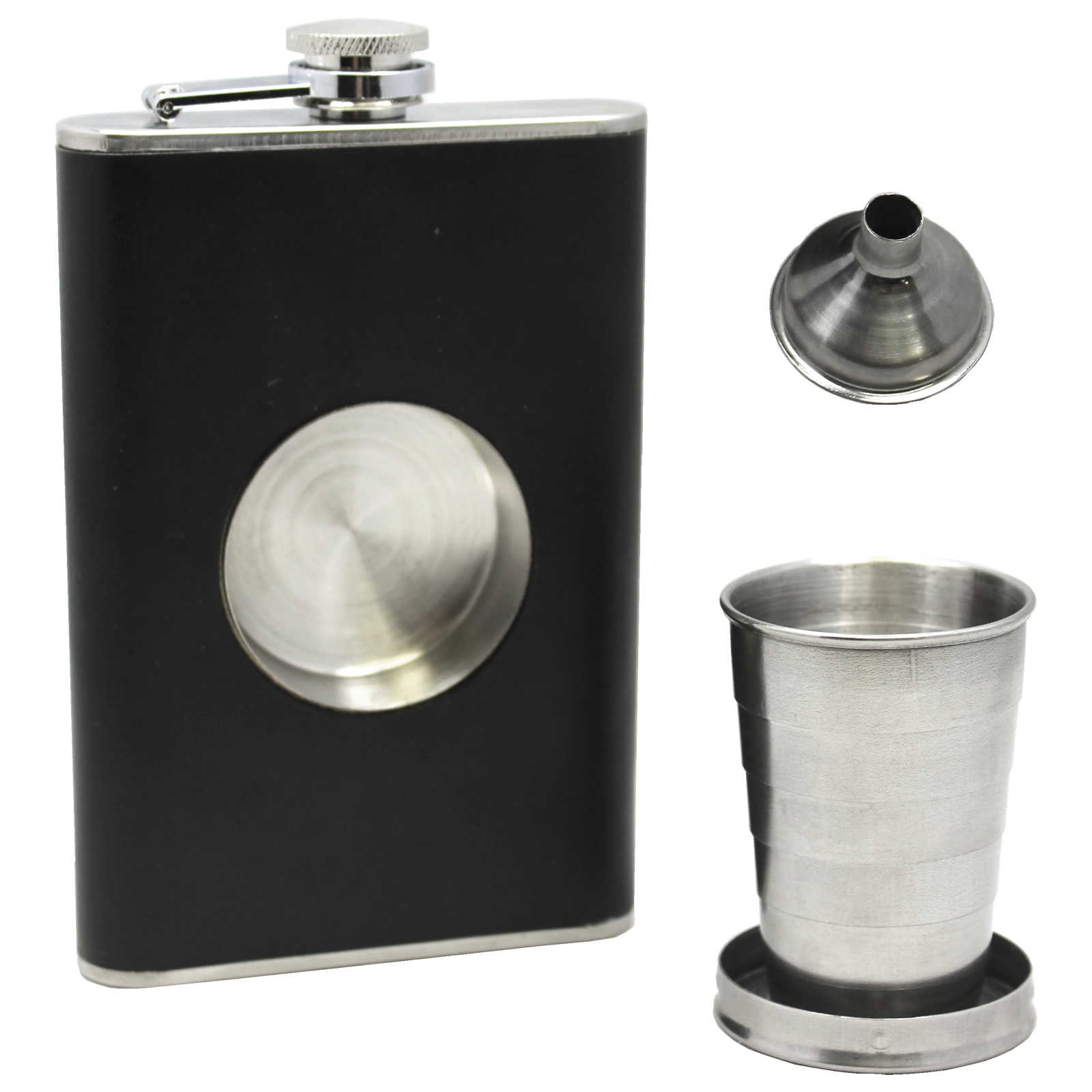 Stainless Steel Leather Portable Flagon Liquor Hip Flask Hip Flask 8 oz w/Funnel