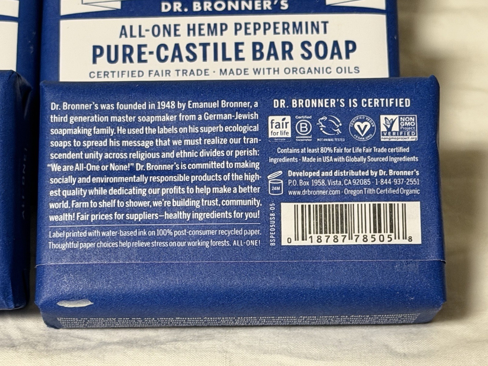 Dr. Bronner's All-One Pure-Castile Peppermint Magic Bar Soap 10 TEN 5 oz Bars
