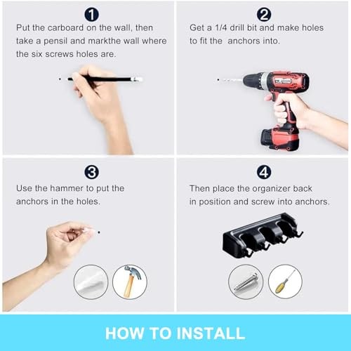 Broom and Mop Holder Wall Mount, Hooks Hanger for Mops and Broom, Organizer