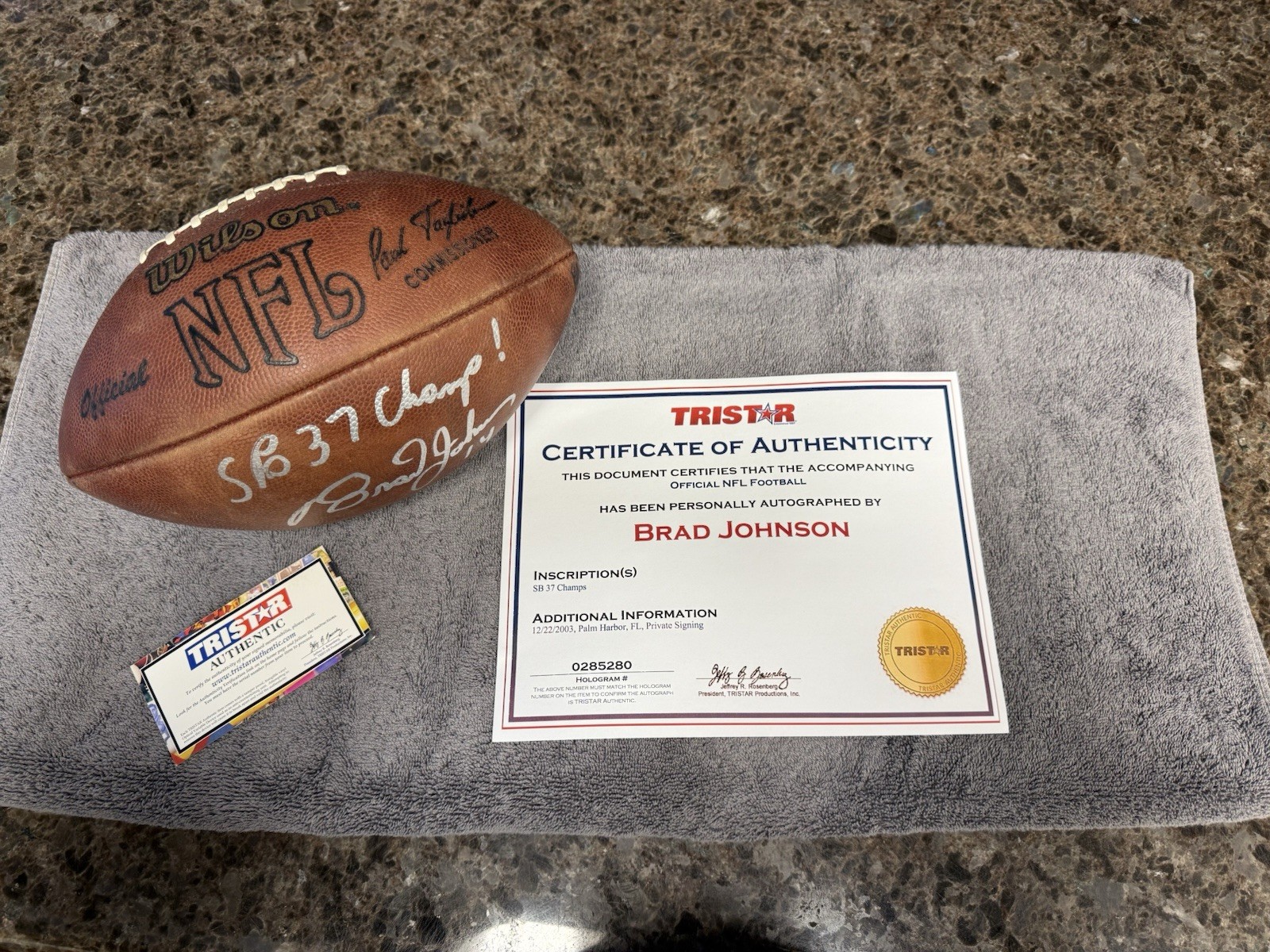 Brad Johnson GAME-USED💪Signed +Inscribed Ball Tampa Bay Buccaneers 2002-2003