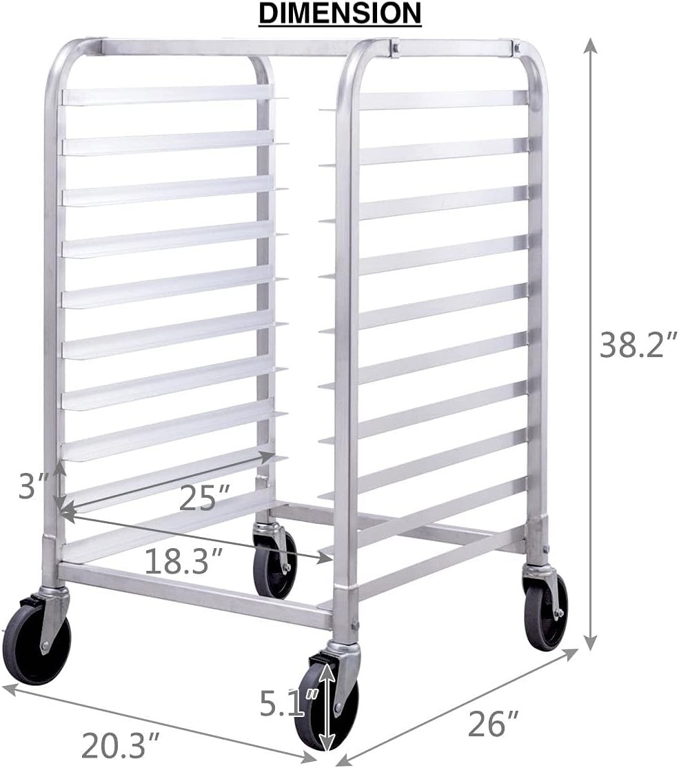 Costway 10 Sheet Aluminum Bakery Rack Rolling Commercial Cookie Bun Pan Kitchen