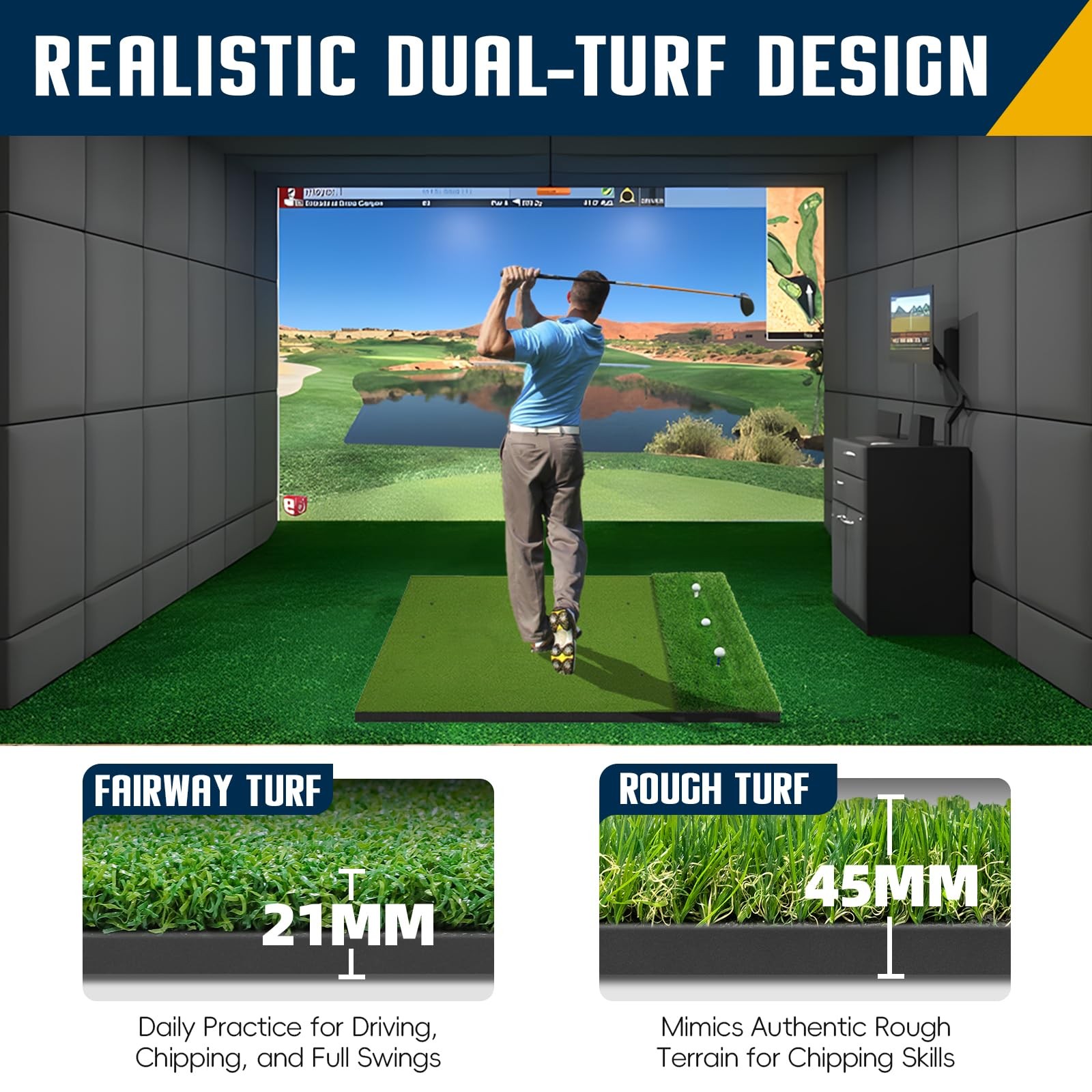 Dual-Turf Golf Mat 36mm 5x4ft/5x5ft Extra Thick Hitting Mats Practice Outdoor