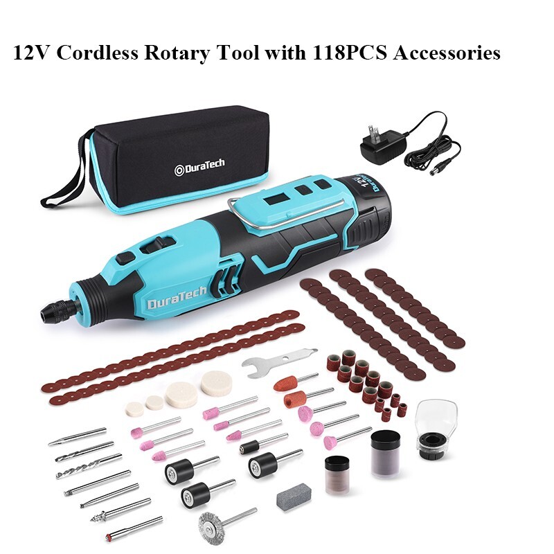 12V Cordless Rotary Tool Kit with 118PCS Accessories 2.0Ah Rechargeable Battery