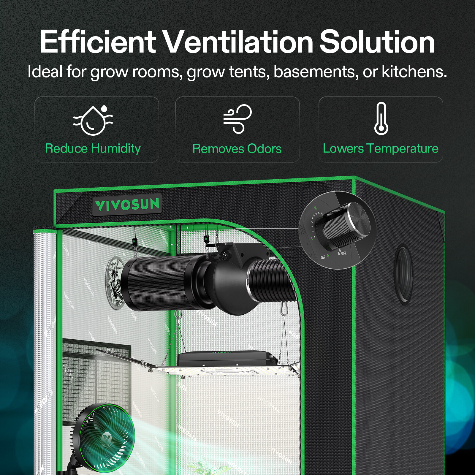 VIVOSUN M4 4" 195CFM Inline Duct Ventilation Fan 2800RPM Adjustable Speed