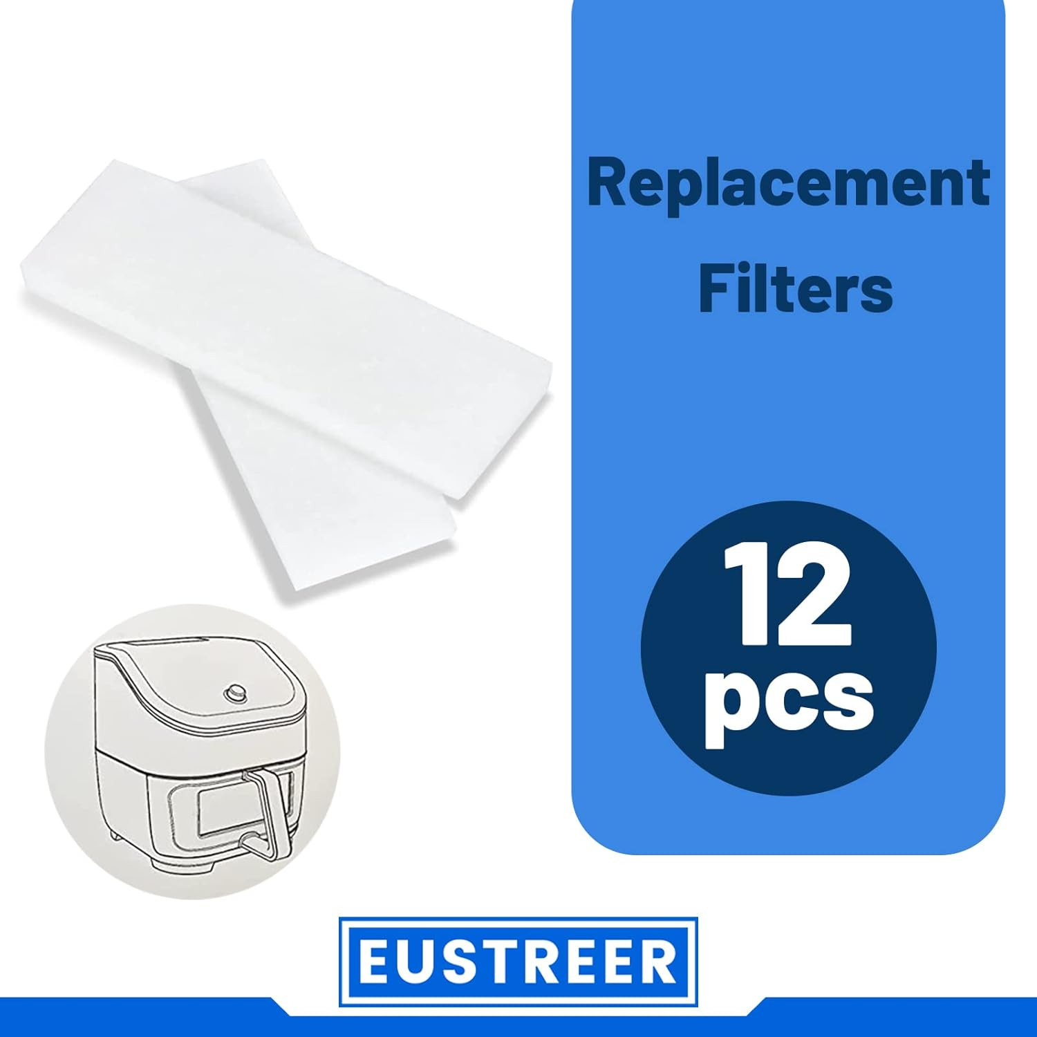 12 Pcs Air Fryer Replacement Filters for 6QT Instant Vortex plus Air Fryer with