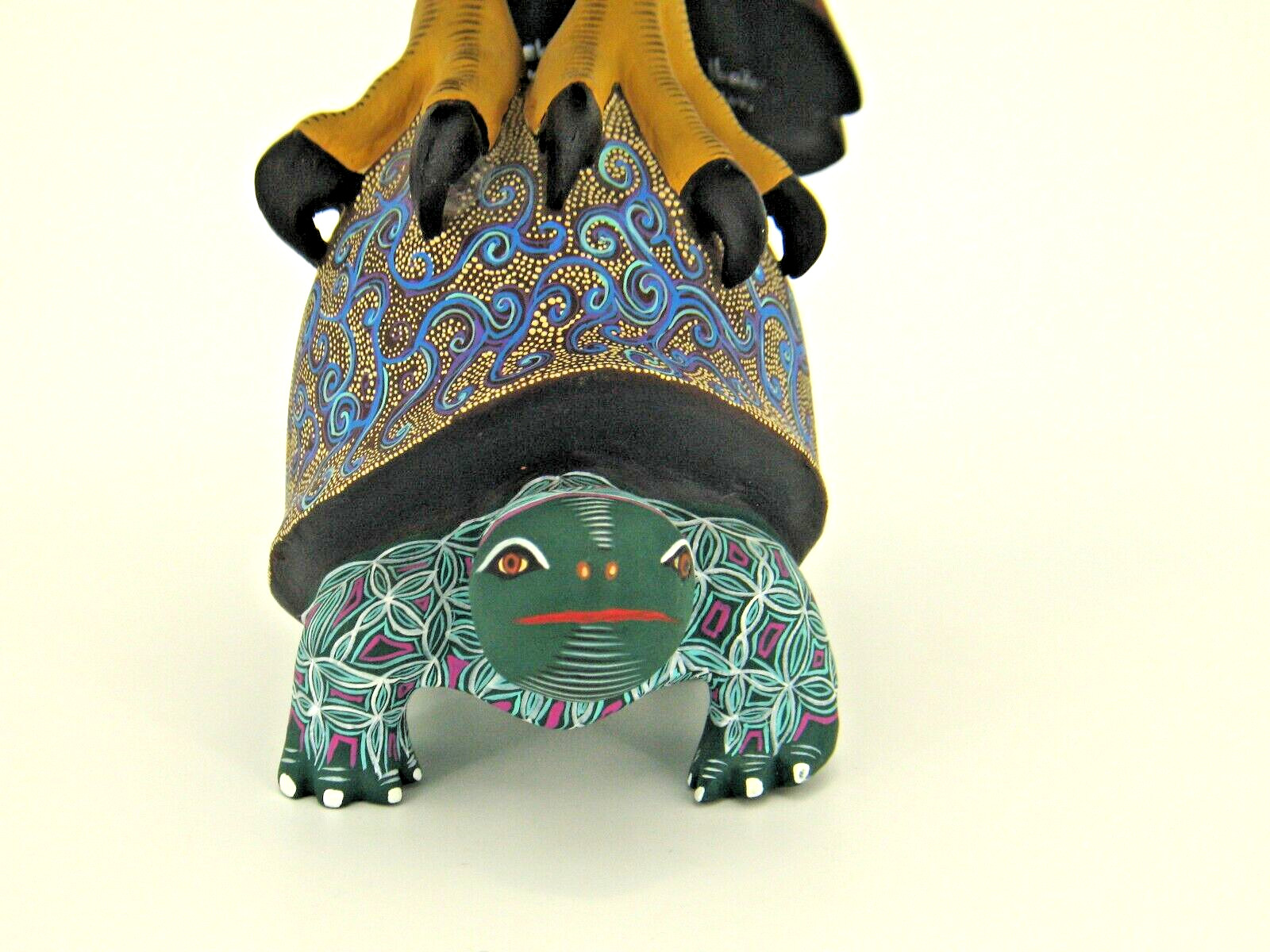 Oaxacan Wood Carving by Raul Ibanez "Owl on top of Tortoise" Mexican Folk Art