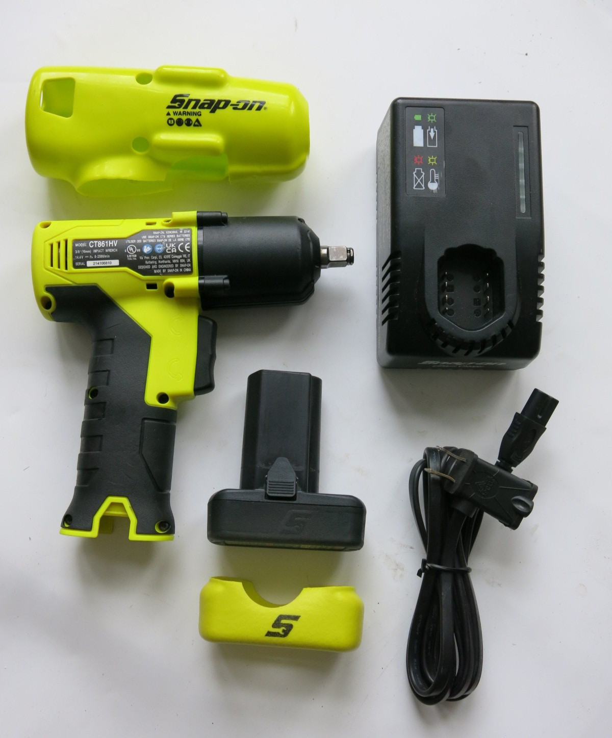 Snap-On CT861 Hi-Viz Impact Wrench 3/8" 14.4v Cordless Battery Charger Boots Set