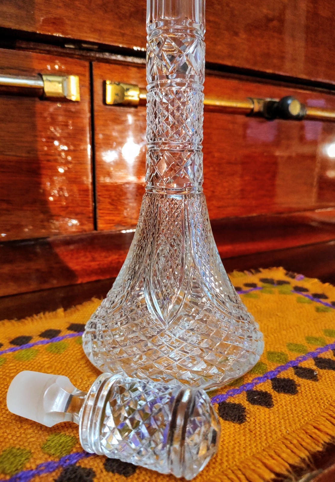 Vintage crystal decanter with sterling silver finial 875°,USSR,height 33 cm