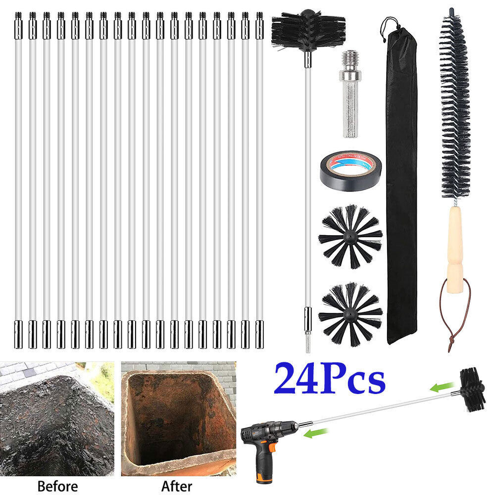 16.1in Soot cleaning Rods Chimney Sweep Set Flue Sweeping Brush & Rod Kit 24pcs
