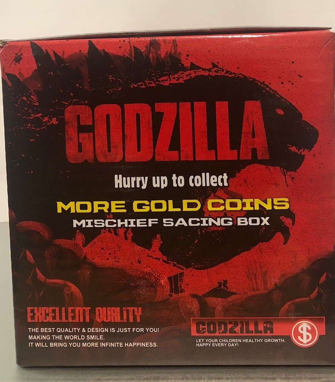 Godzilla Mischief Bank Coin Box LED Sound Gimmick Moving Figure New In Box
