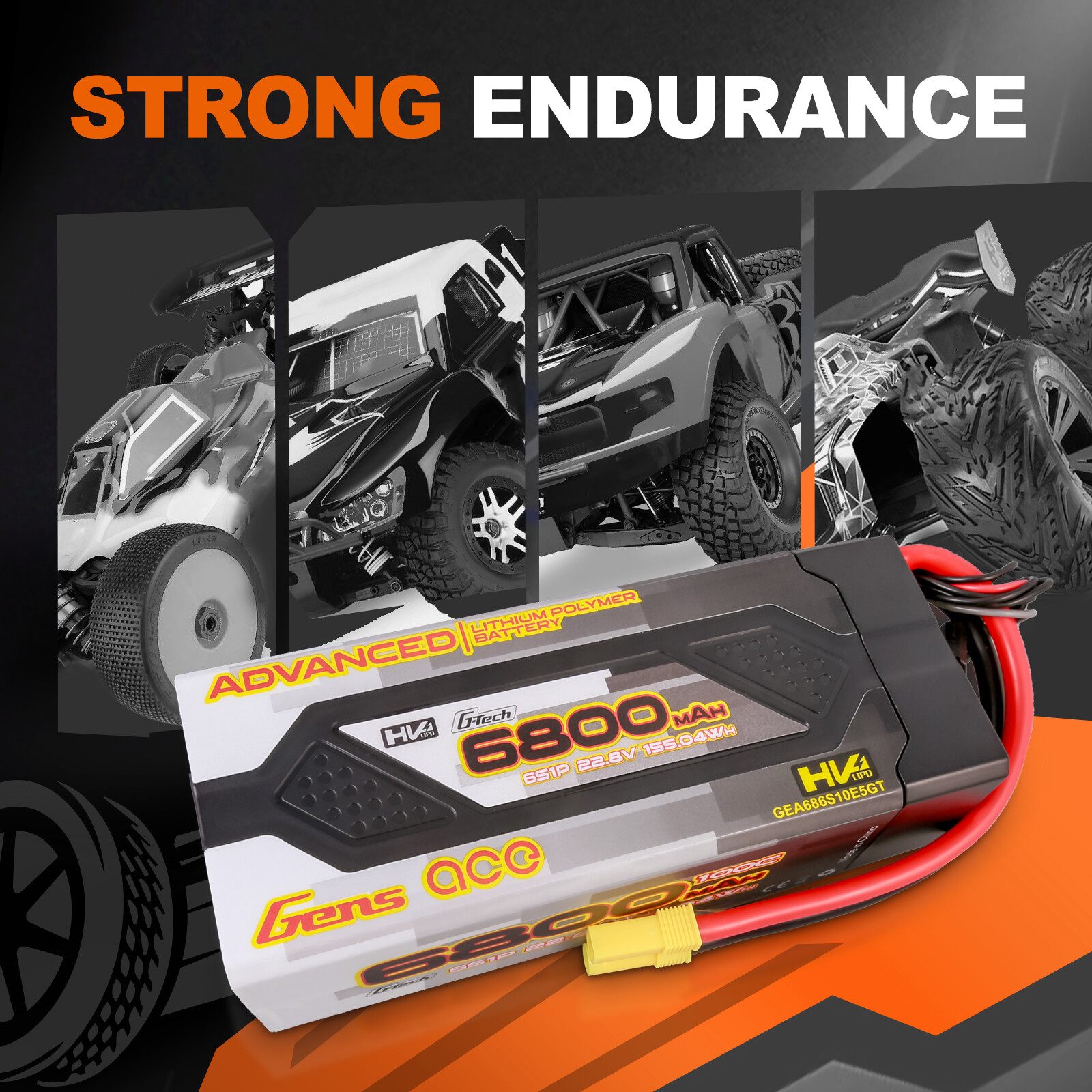 Gens Ace G-Tech Advanced 6800mAh 22.8 V 100C 6S HardCase Lipo Battery EC5 Plug