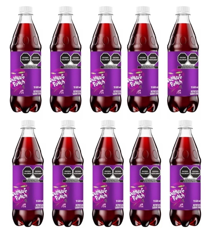 Paquete De 10 Bebidas Delaware Sabor Ponche De Uva 🍇 De México 🇲🇽 600ml C/U