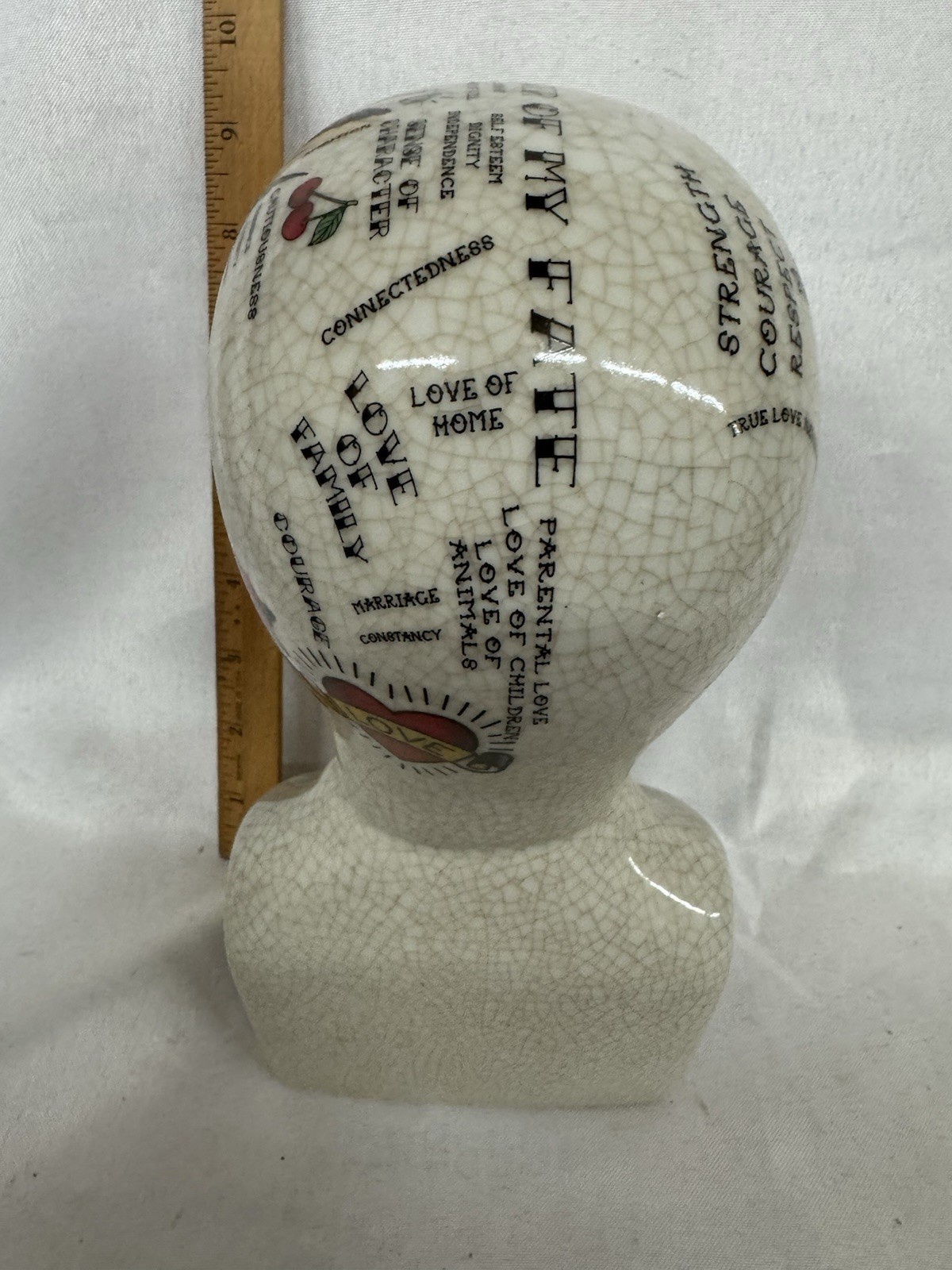 Tattooed Phrenology Head Bust Three Hands Corp Crackle Glazed