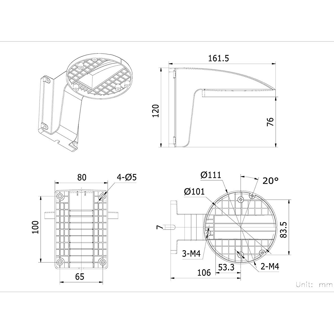 Nex DS-1258ZJ WM110 Indoor Wall Mount Bracket for Select Hikvision Doom Camera