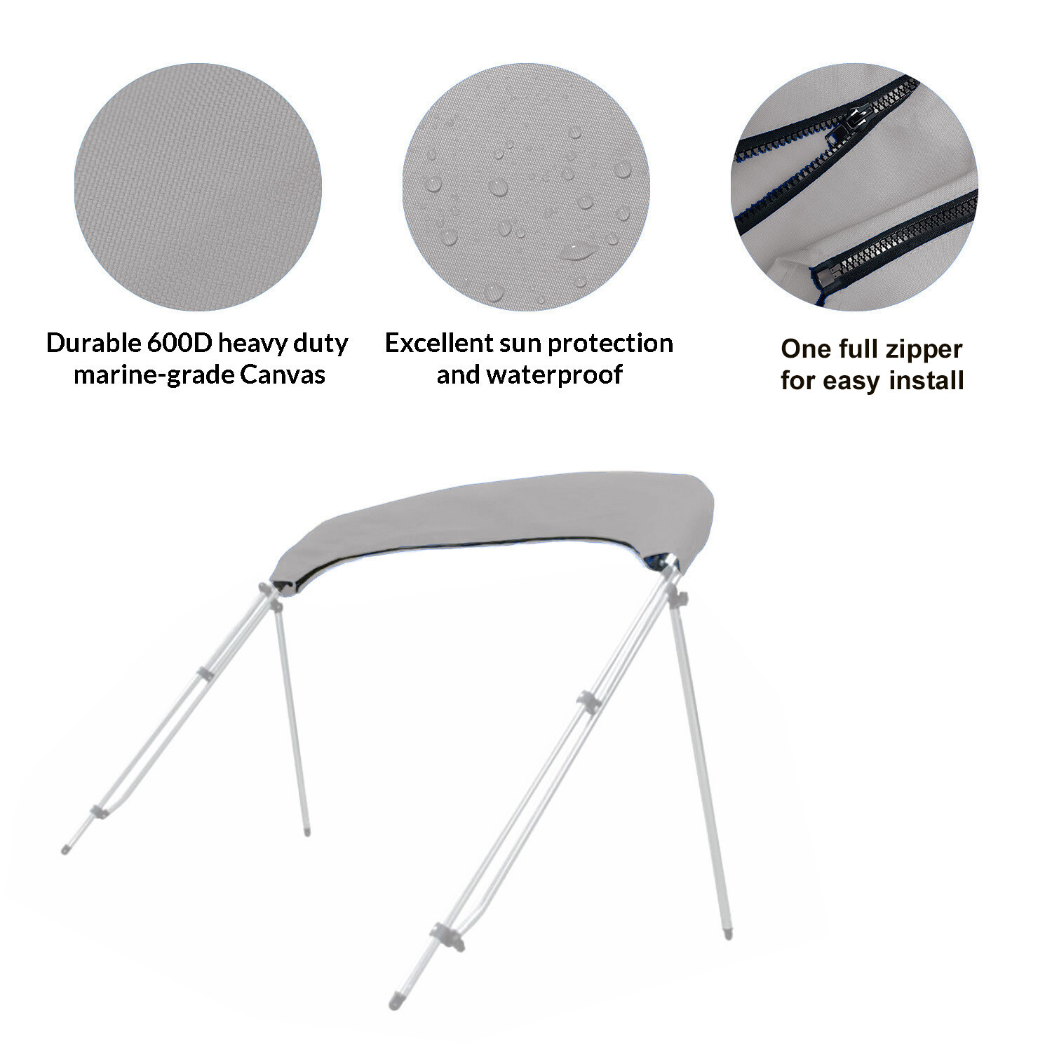 Pontoon Boat 4 Bow Bimini Top Replacement Canvas fabric 8 or 10 Feet w/ boot