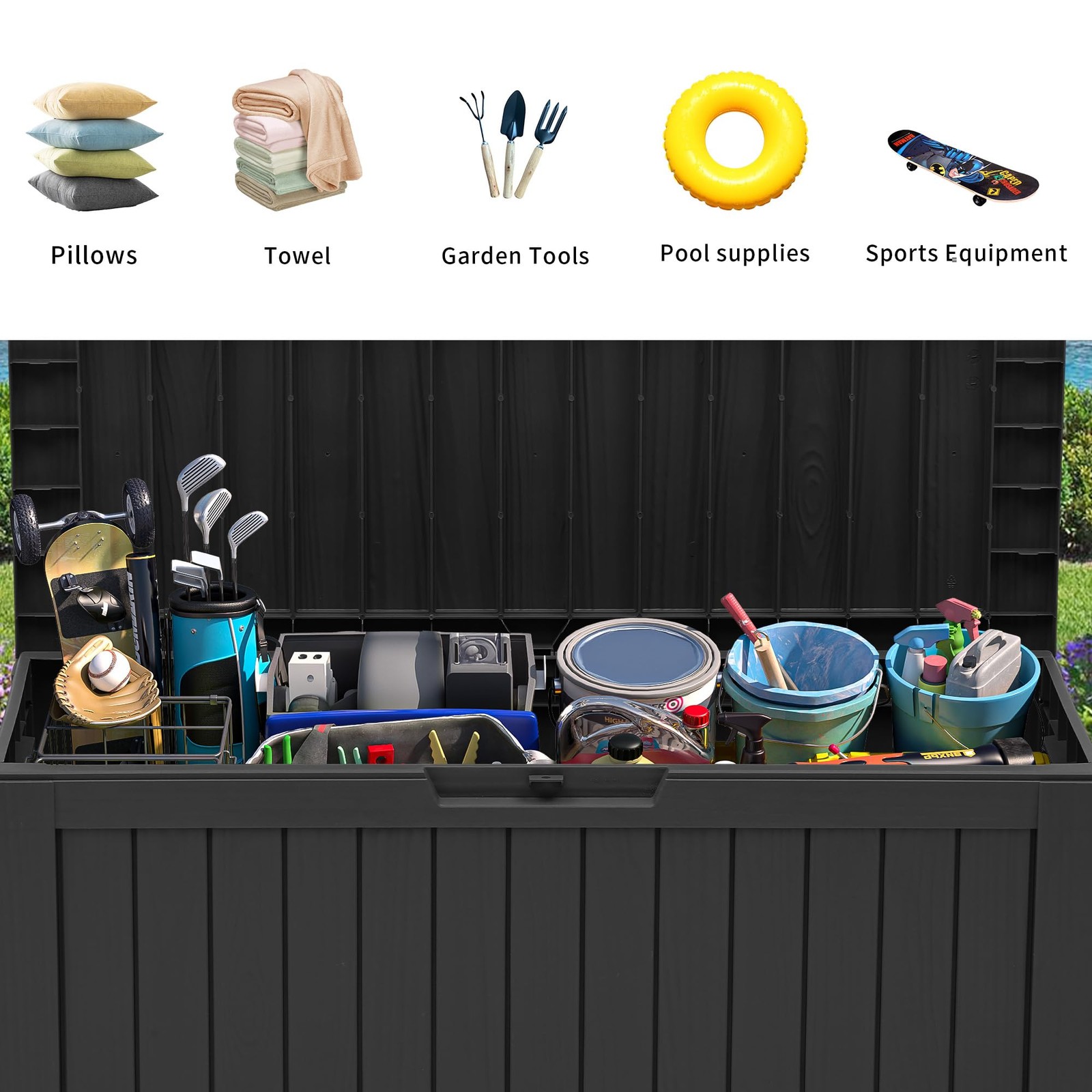 Caja De Cubierta 72 Galones Impermeable Para Patio Exterior Casa Almacenamiento