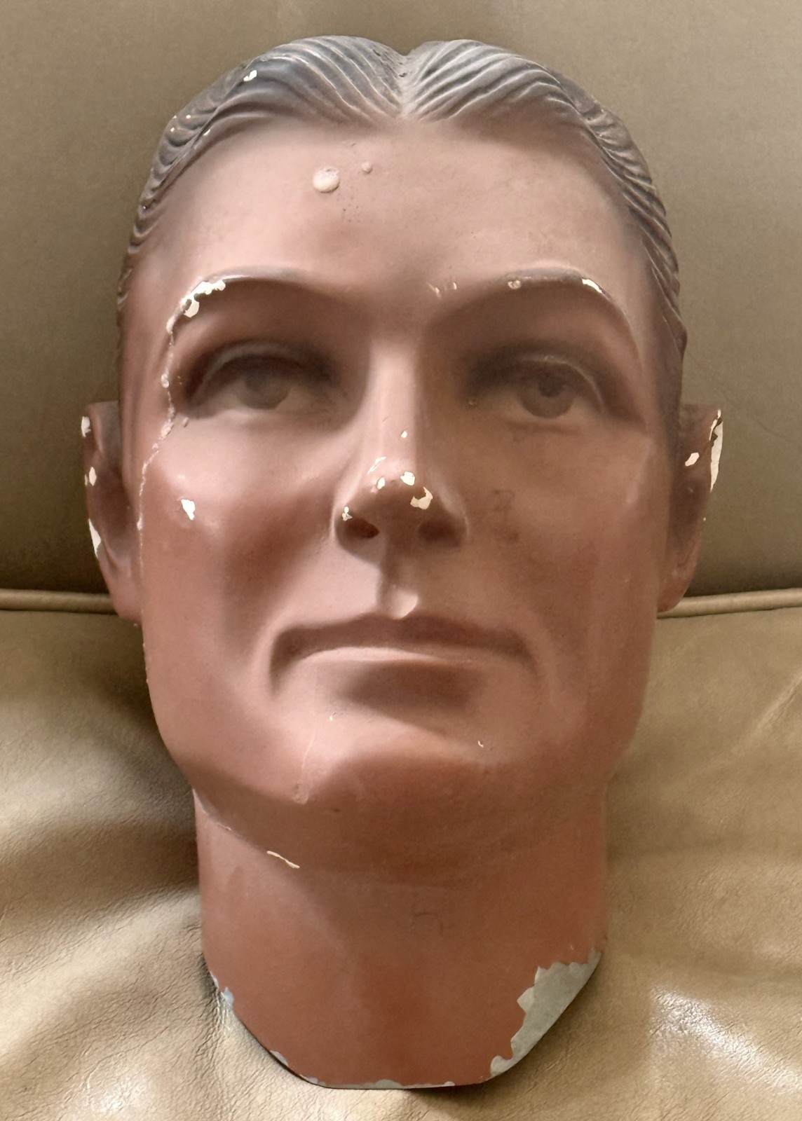 Very Vintage Male Mannequin Head / Silvestri Hollywood / Plaster Head & Tin Neck