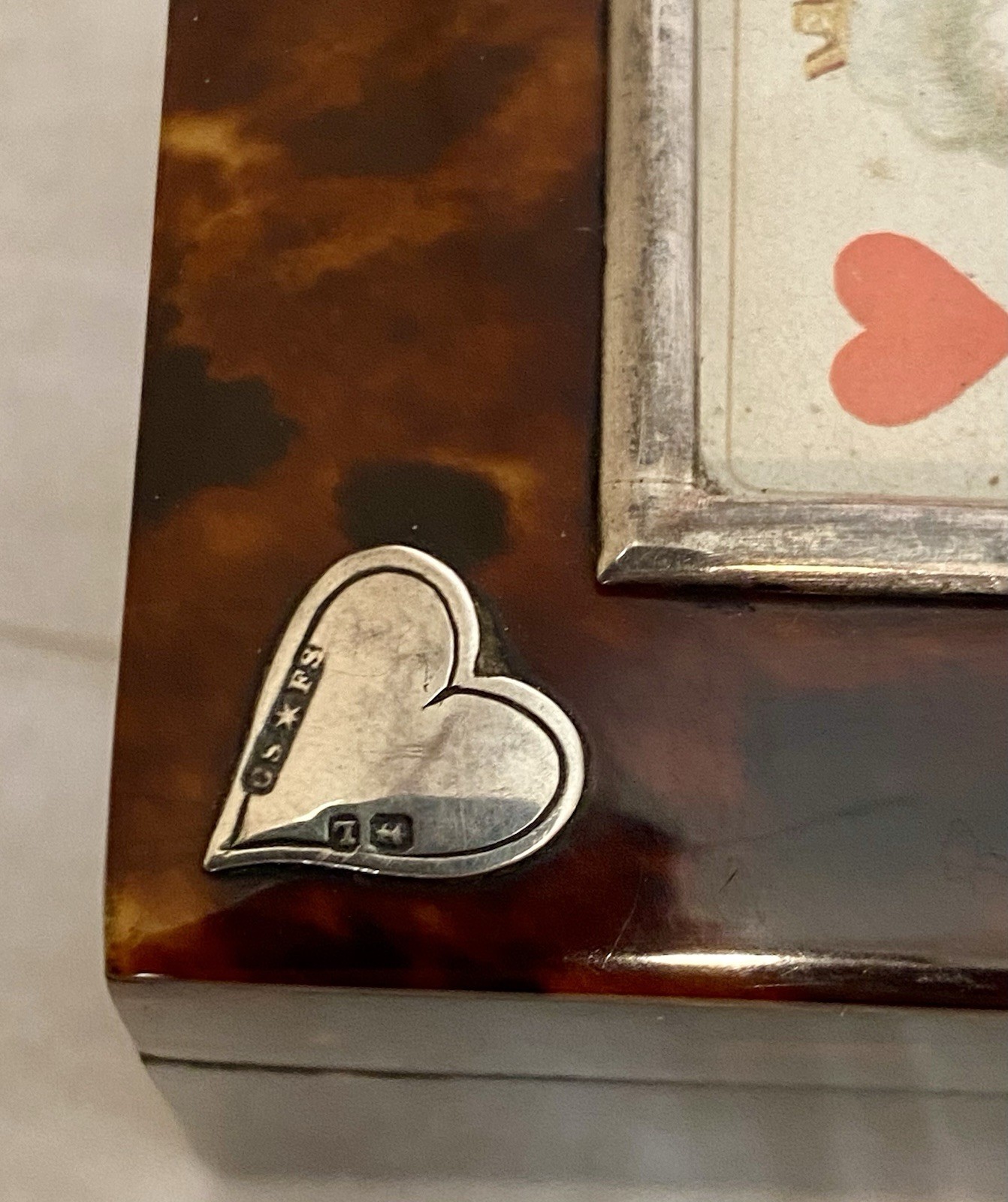 Antique Sterling Silver Tortoise Shell Playing Card Bridge Box - Chester 1894