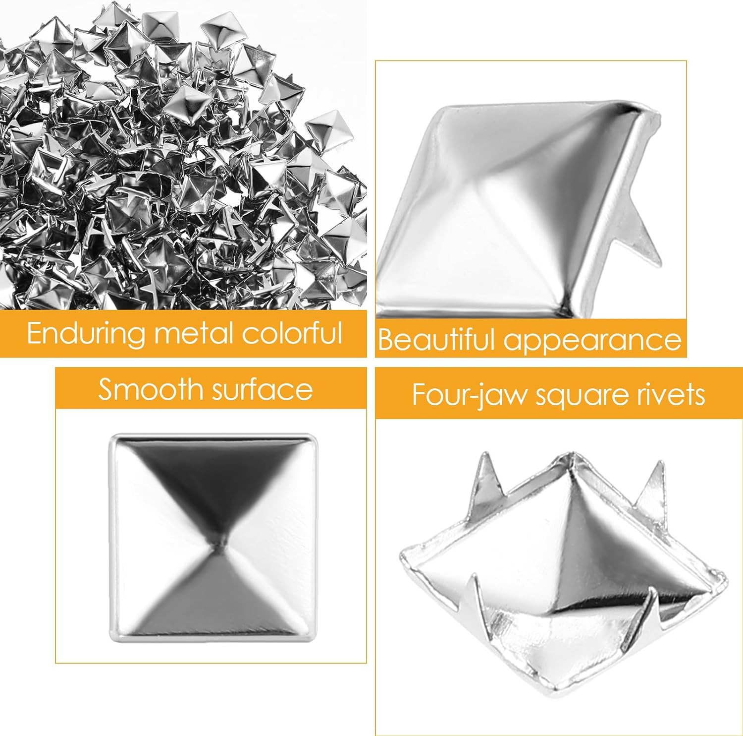 500 Pcs 10mm Silver Pyramid Metal Studs for Clothing Bags and Crafts