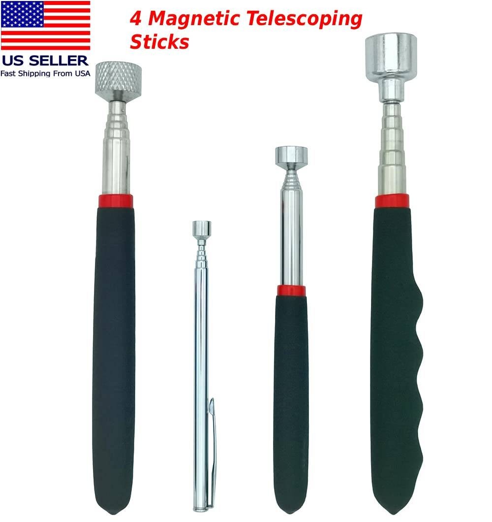 4pcs Magnet Pickup Tool Stick Telescoping Include 8 lb LED Light Grabber Extend