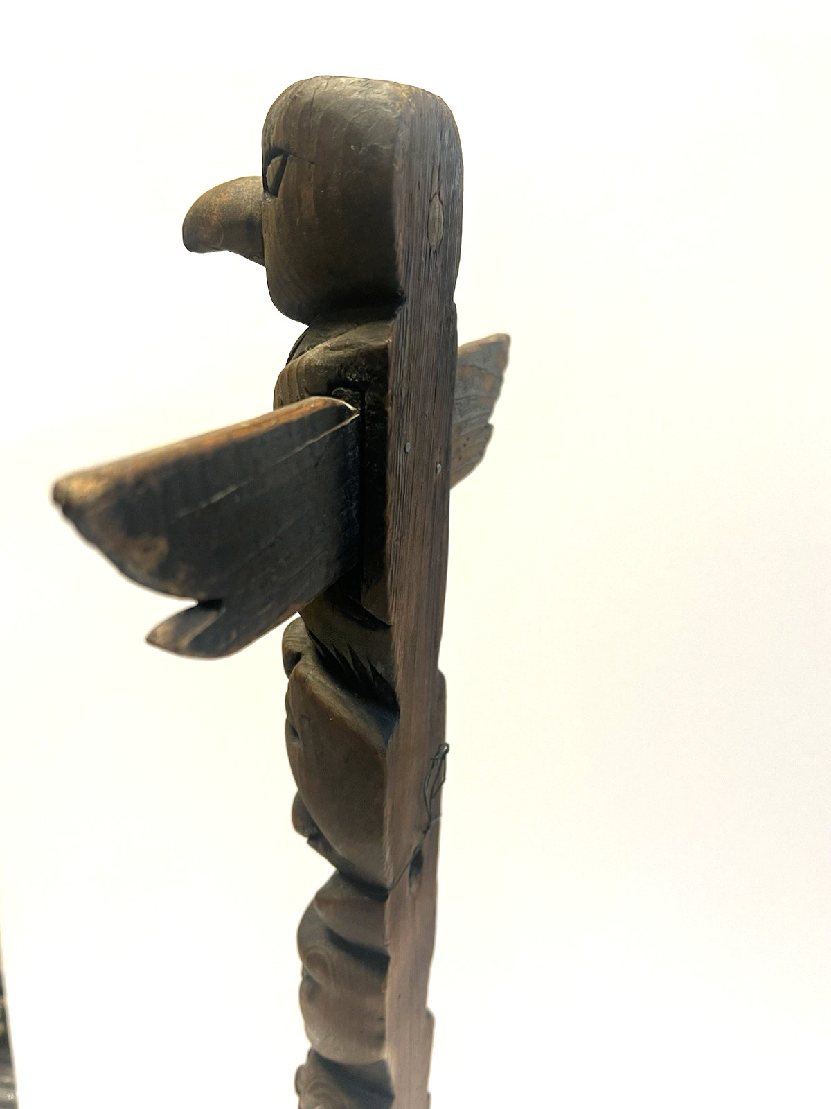 Antique Native American Indian Hand Carved Wooden Eagle Totem Pole; Large 24"