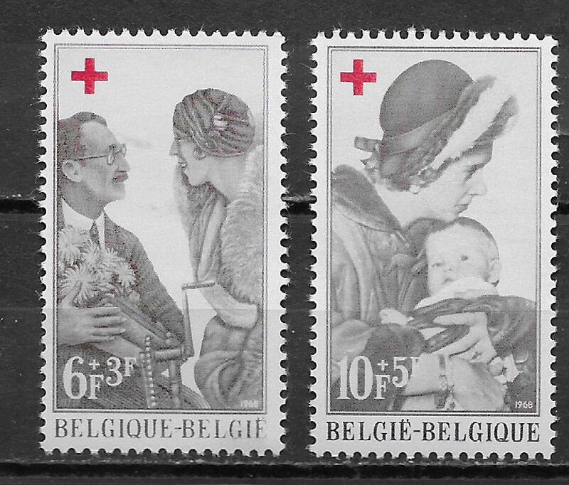 BELGIUM , 1968 , QUEEN FABIOLA ,  RED CROSS , SET OF 2 STAMPS , PERF , MNH