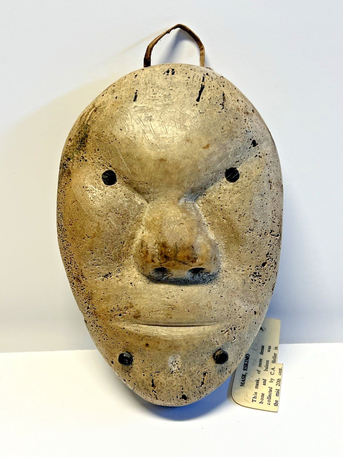 Antique Carved Inuit Eskimo Fetish Face Mask; With Stand