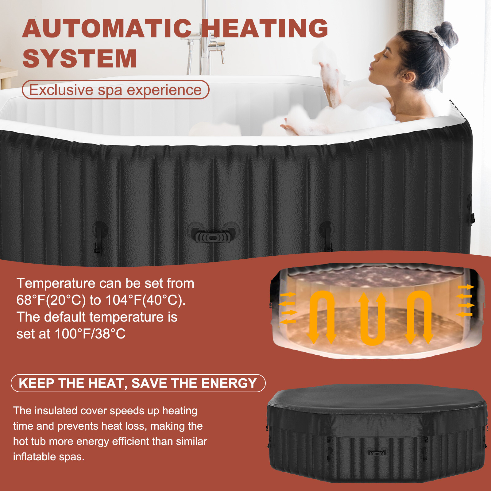 SLSY Octagon 6 Person Inflatable Hot Tub Spa with 130AirJets and Insulated Cover