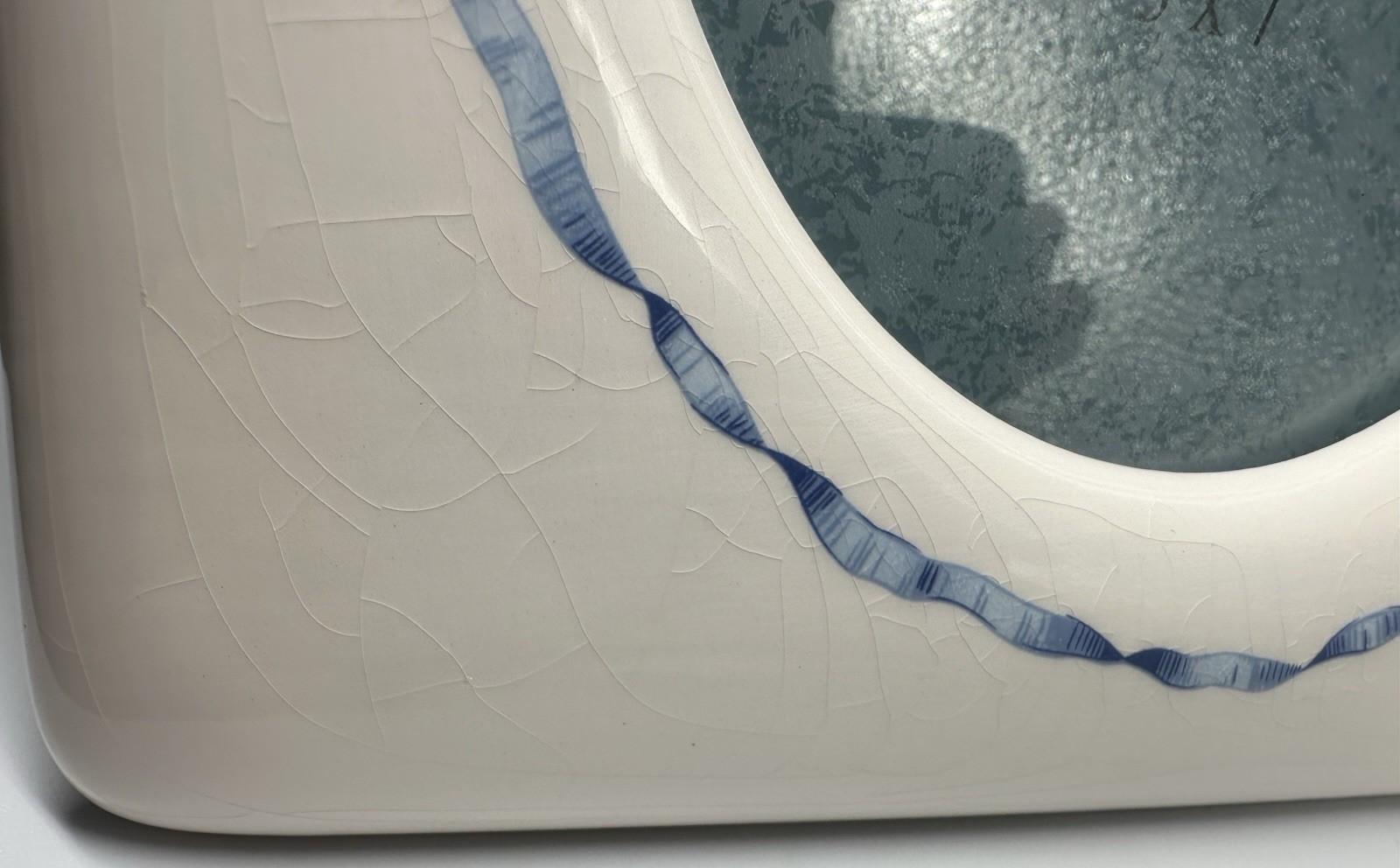 Vintage Hallmark White and Blue Ceramic Picture Frame Oval Fits 5x7 Blue Bow