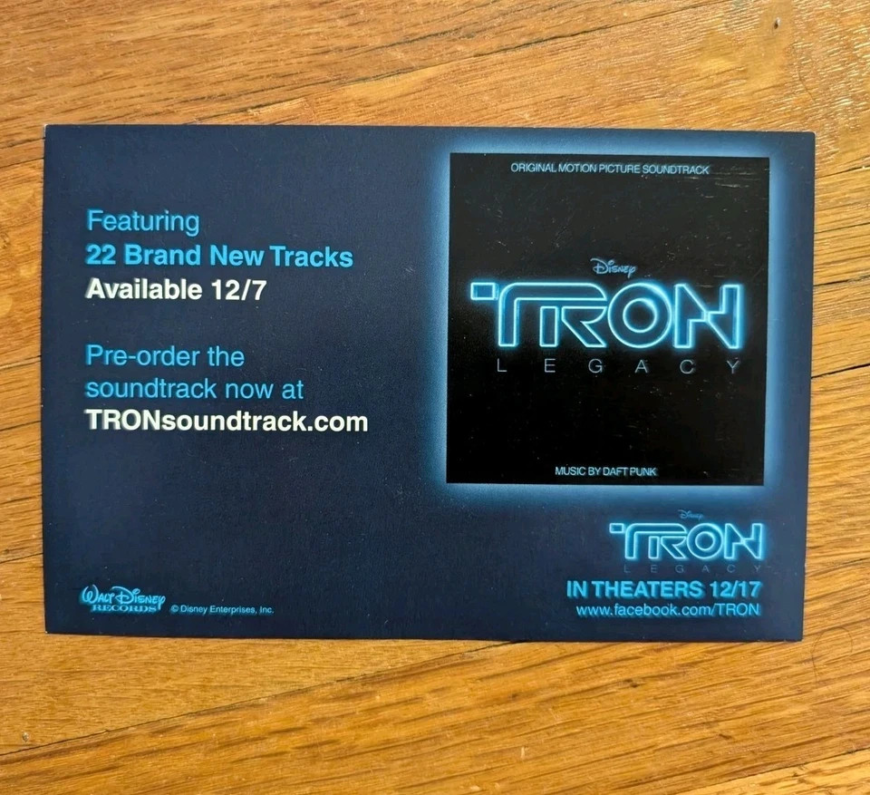 TRON LEGACY Soundtrack SDCC Exclusive Promotional Post Card DAFT PUNK