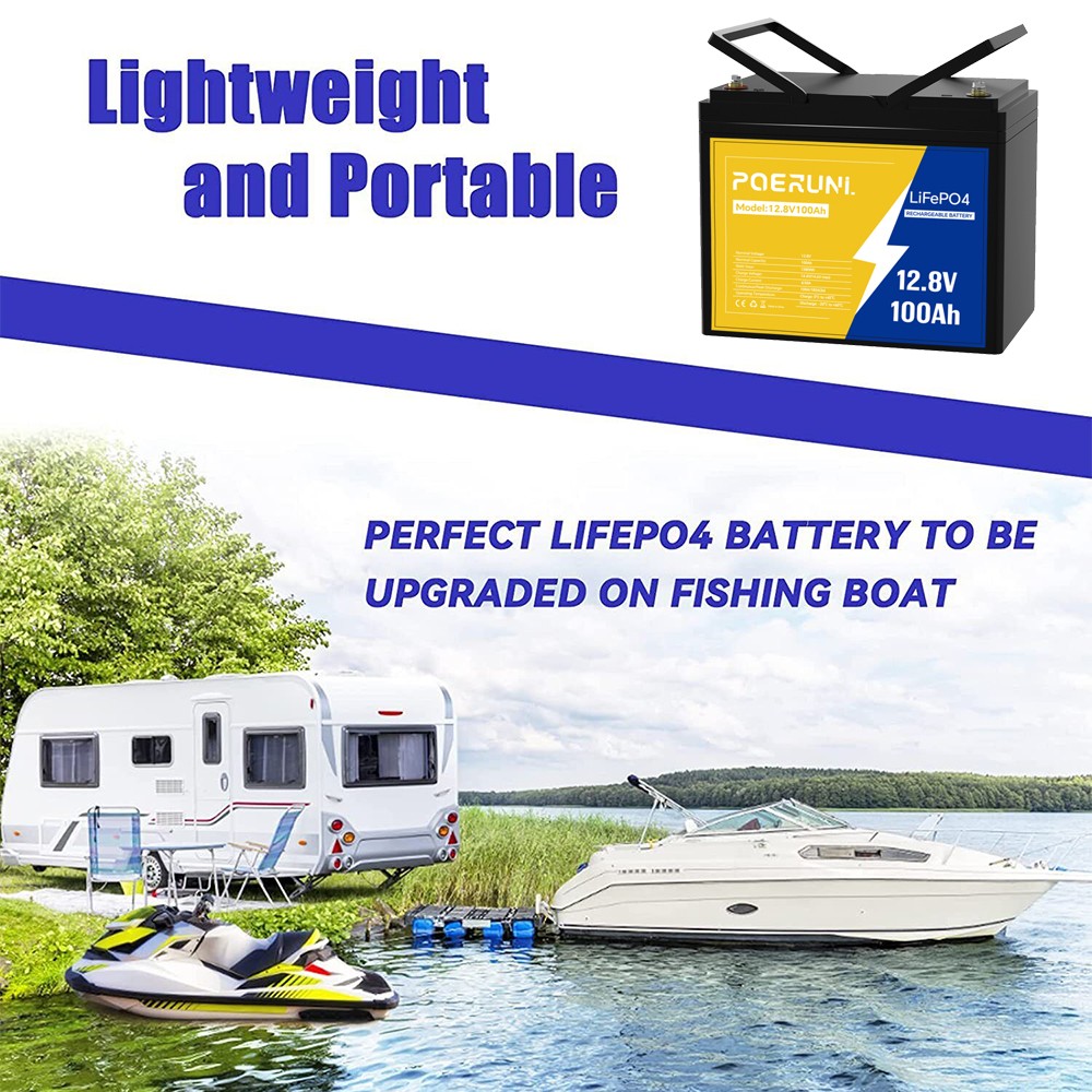12V 100Ah LiFePO4 Lithium Battery Built-in BMS Cycle Deep for Solar RV Off-grid