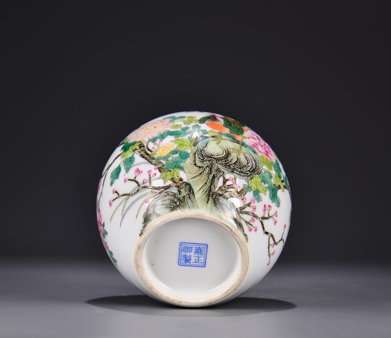 6.3'' YongZheng Marked Enamel Colour Porcelain Flower Bird Zun Vase Pot Bottle